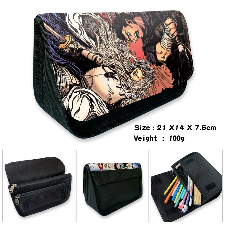 BERSERK Anime Velcro canvas zipper pencil case Pencil Bag 21×14×7.5cm