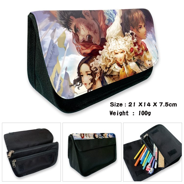 BERSERK Anime Velcro canvas zipper pencil case Pencil Bag 21×14×7.5cm