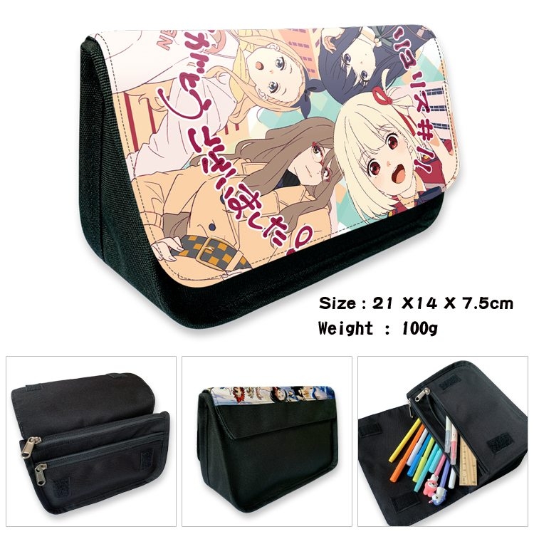 Lycoris Recoil Anime Velcro canvas zipper pencil case Pencil Bag 21×14×7.5cm