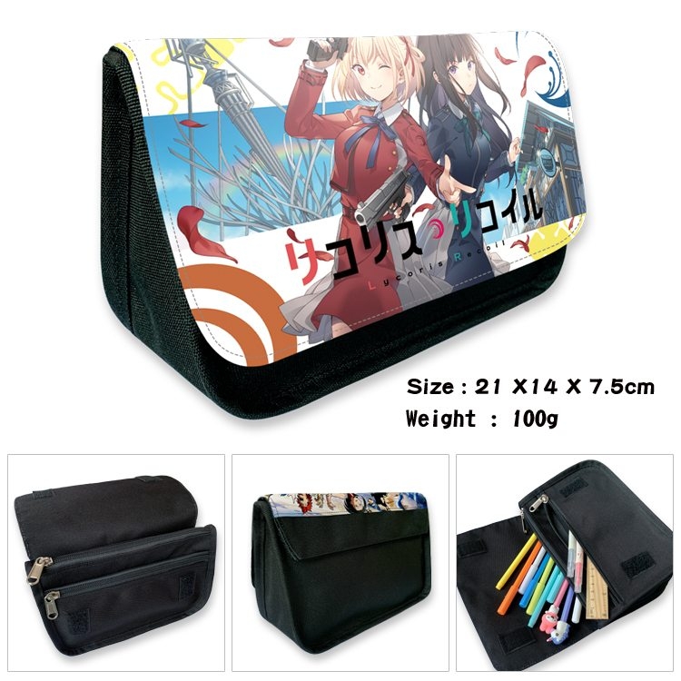 Lycoris Recoil Anime Velcro canvas zipper pencil case Pencil Bag 21×14×7.5cm