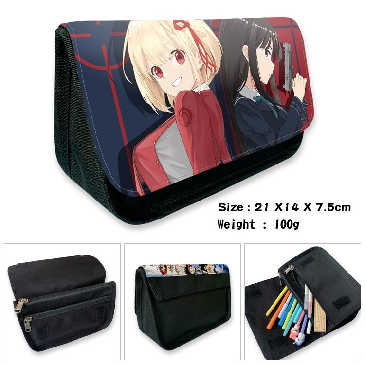 Lycoris Recoil Anime Velcro canvas zipper pencil case Pencil Bag 21×14×7.5cm