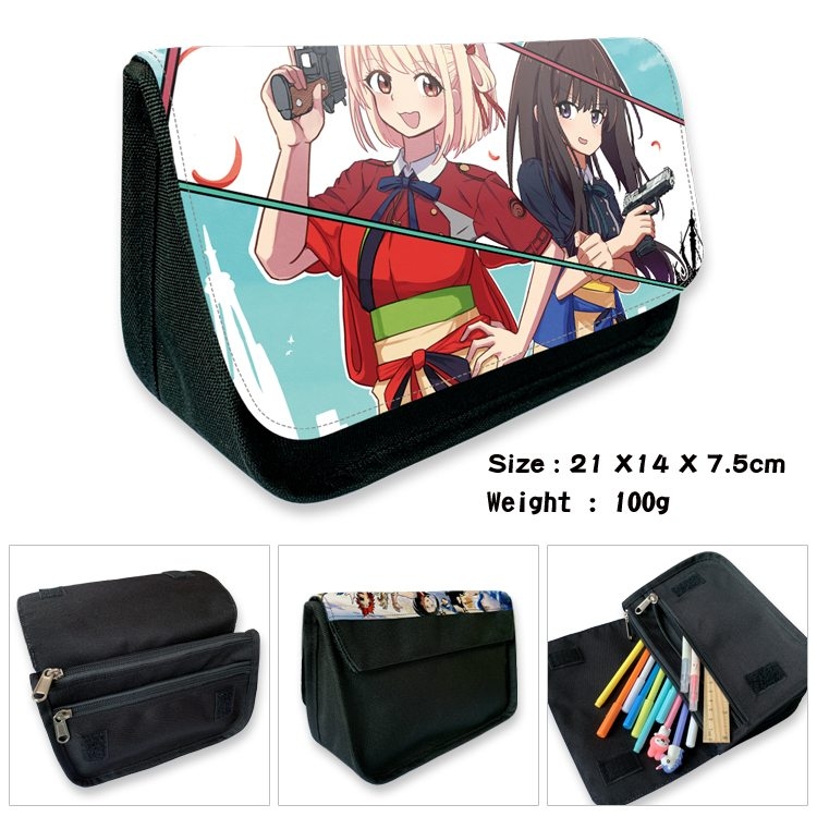 Lycoris Recoil Anime Velcro canvas zipper pencil case Pencil Bag 21×14×7.5cm