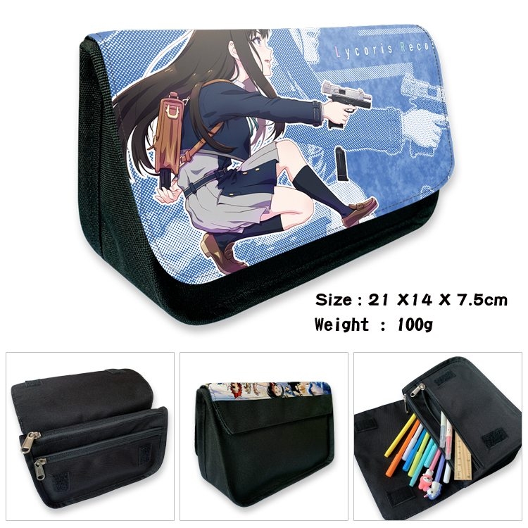 Lycoris Recoil Anime Velcro canvas zipper pencil case Pencil Bag 21×14×7.5cm