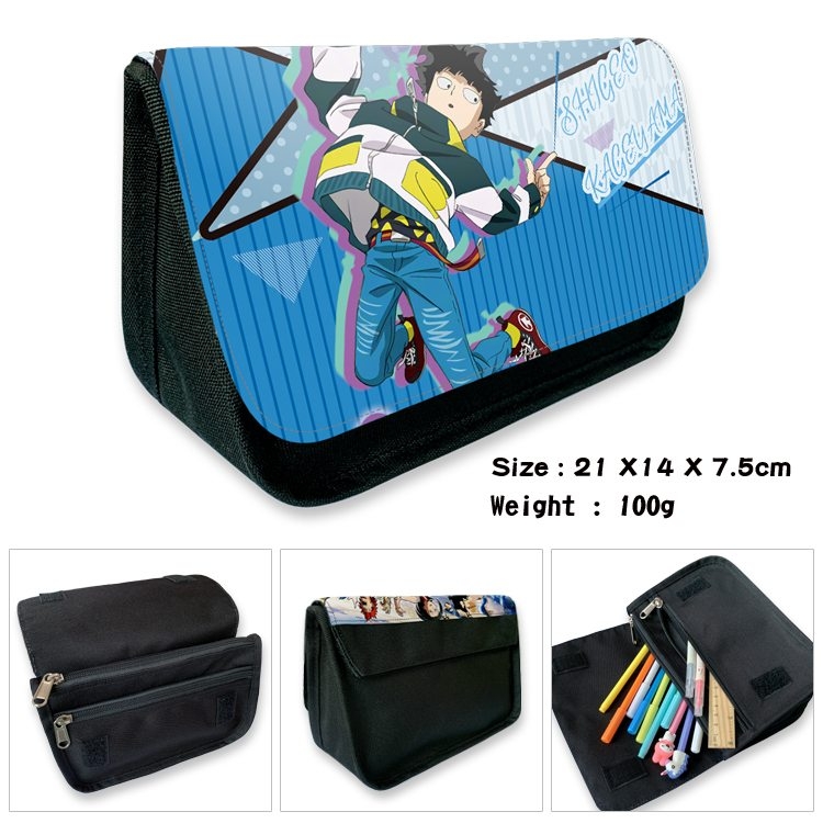 Mob Psycho 100 Anime Velcro canvas zipper pencil case Pencil Bag 21×14×7.5cm