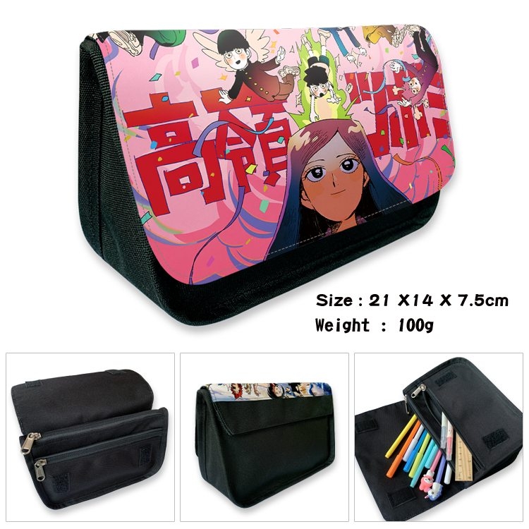 Mob Psycho 100 Anime Velcro canvas zipper pencil case Pencil Bag 21×14×7.5cm