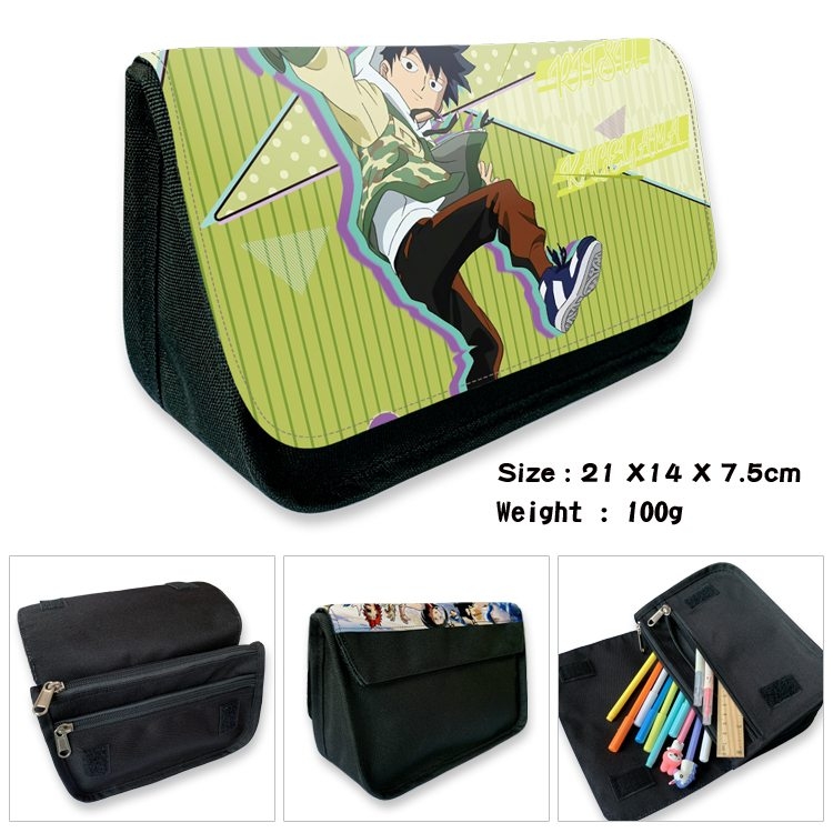 Mob Psycho 100 Anime Velcro canvas zipper pencil case Pencil Bag 21×14×7.5cm