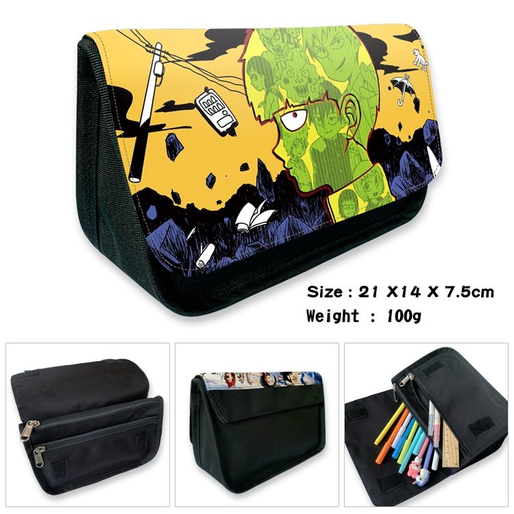 Mob Psycho 100 Anime Velcro canvas zipper pencil case Pencil Bag 21×14×7.5cm