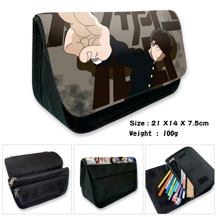 Mob Psycho 100 Anime Velcro canvas zipper pencil case Pencil Bag 21×14×7.5cm