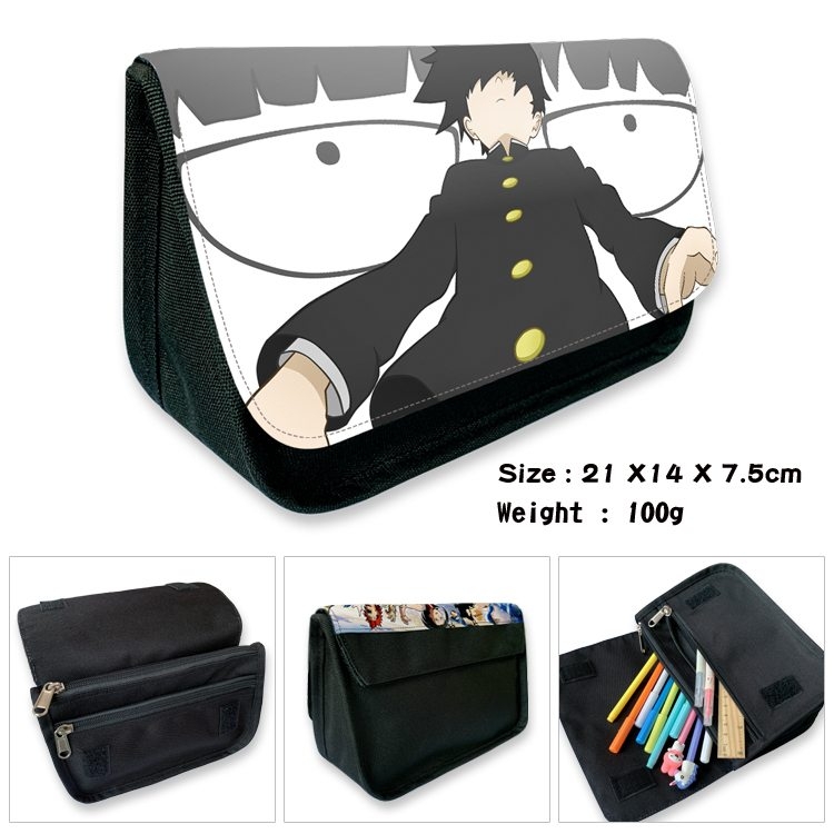 Mob Psycho 100 Anime Velcro canvas zipper pencil case Pencil Bag 21×14×7.5cm