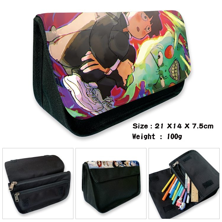 Mob Psycho 100 Anime Velcro canvas zipper pencil case Pencil Bag 21×14×7.5cm