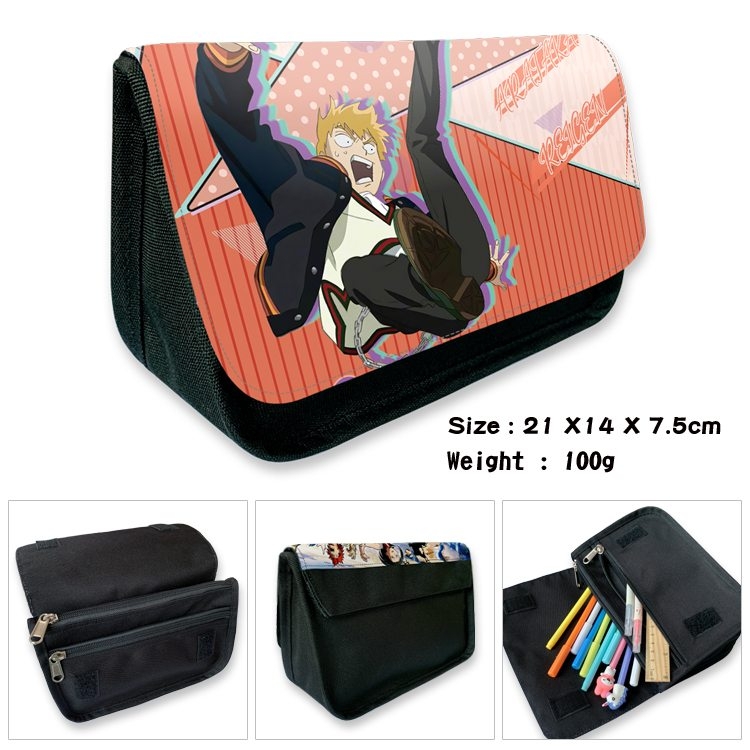 Mob Psycho 100 Anime Velcro canvas zipper pencil case Pencil Bag 21×14×7.5cm