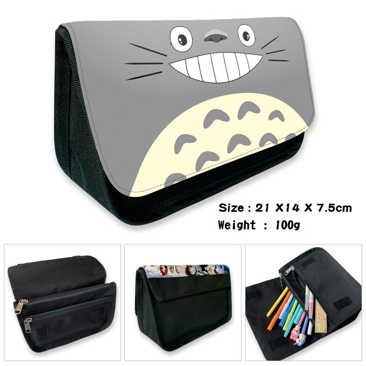 TOTORO Anime Velcro canvas zipper pencil case Pencil Bag 21×14×7.5cm