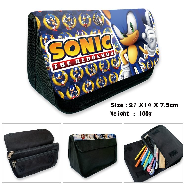 Sonic The Hedgehog Anime Velcro canvas zipper pencil case Pencil Bag 21×14×7.5cm