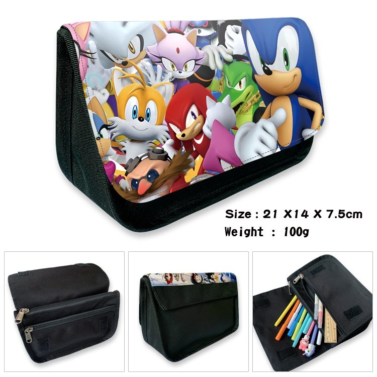 Sonic The Hedgehog Anime Velcro canvas zipper pencil case Pencil Bag 21×14×7.5cm