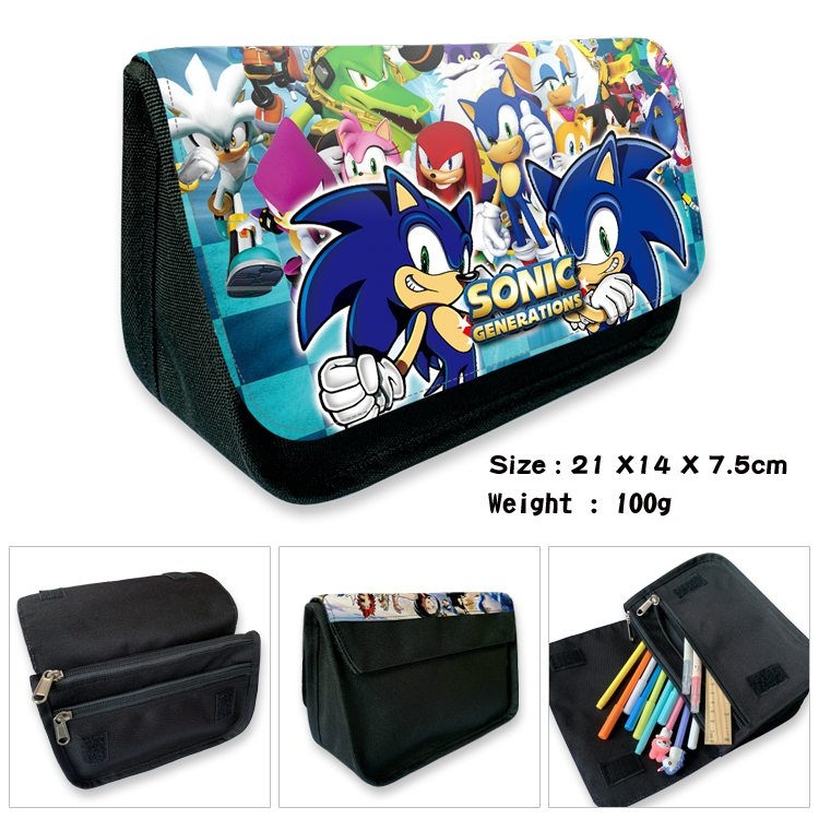 Sonic The Hedgehog Anime Velcro canvas zipper pencil case Pencil Bag 21×14×7.5cm