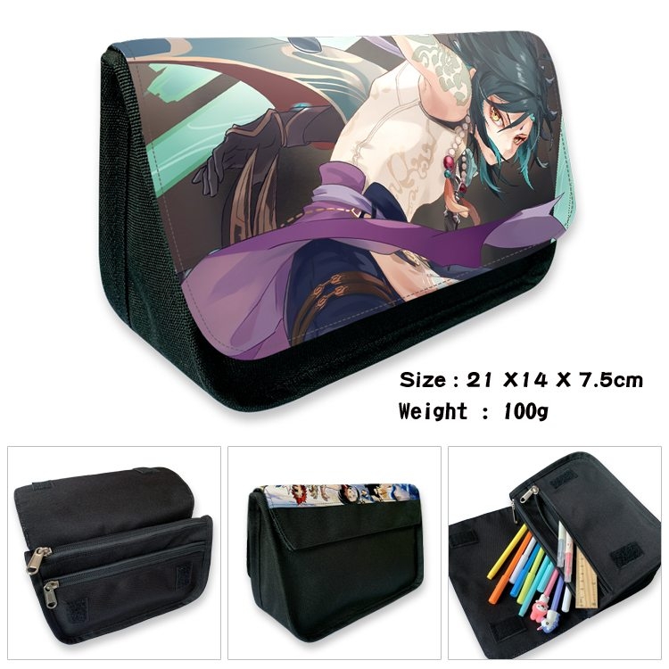 Genshin Impact Anime Velcro canvas zipper pencil case Pencil Bag 21×14×7.5cm