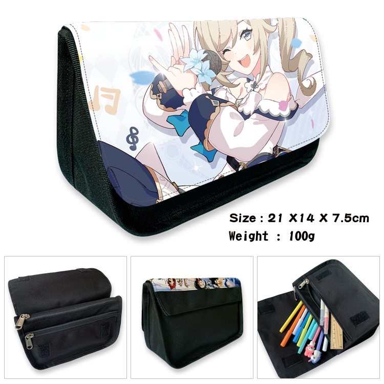 Genshin Impact Anime Velcro canvas zipper pencil case Pencil Bag 21×14×7.5cm