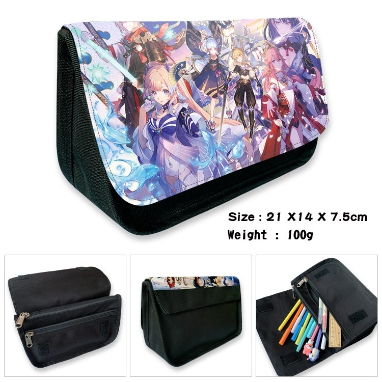 Genshin Impact Anime Velcro canvas zipper pencil case Pencil Bag 21×14×7.5cm