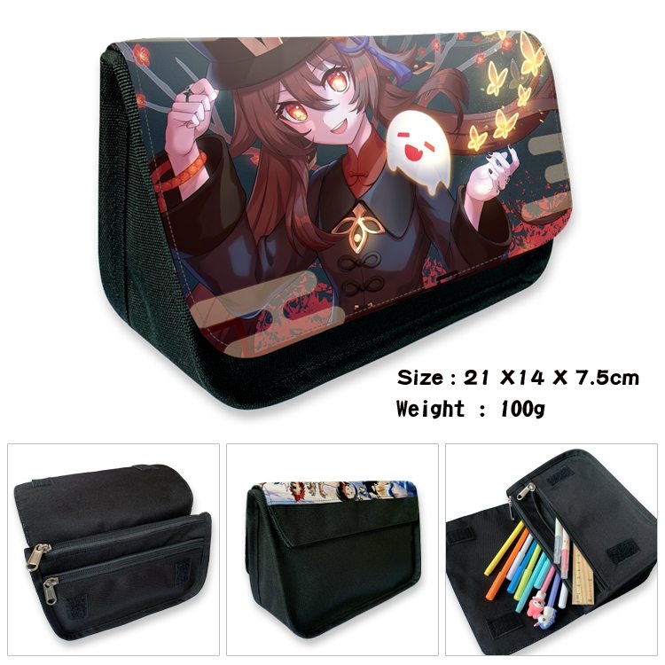 Genshin Impact Anime Velcro canvas zipper pencil case Pencil Bag 21×14×7.5cm