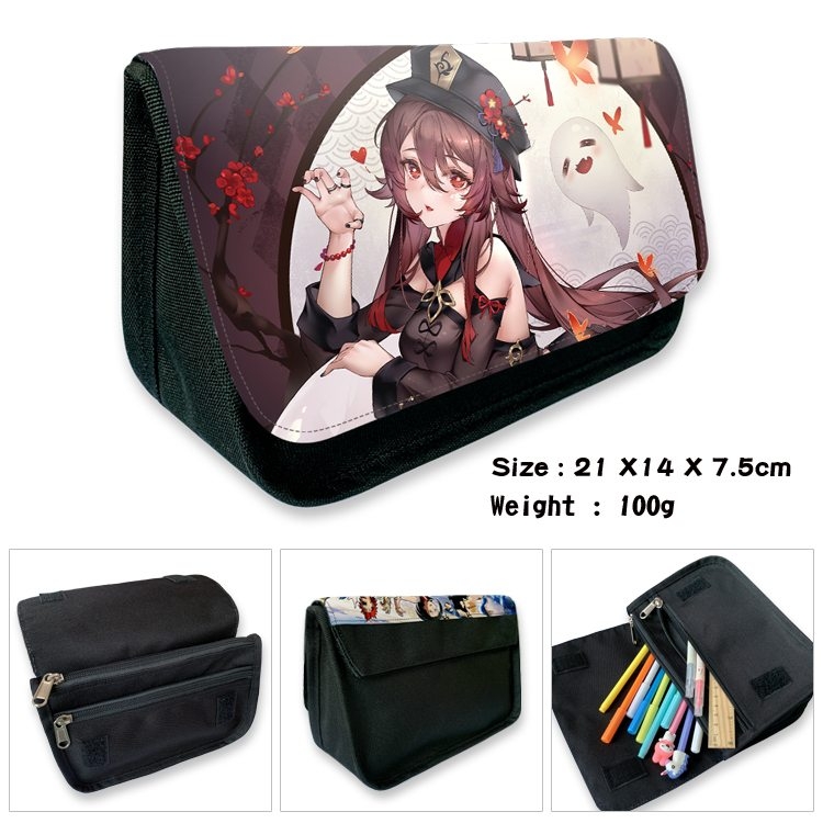 Genshin Impact Anime Velcro canvas zipper pencil case Pencil Bag 21×14×7.5cm