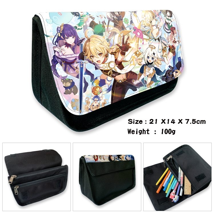 Genshin Impact Anime Velcro canvas zipper pencil case Pencil Bag 21×14×7.5cm