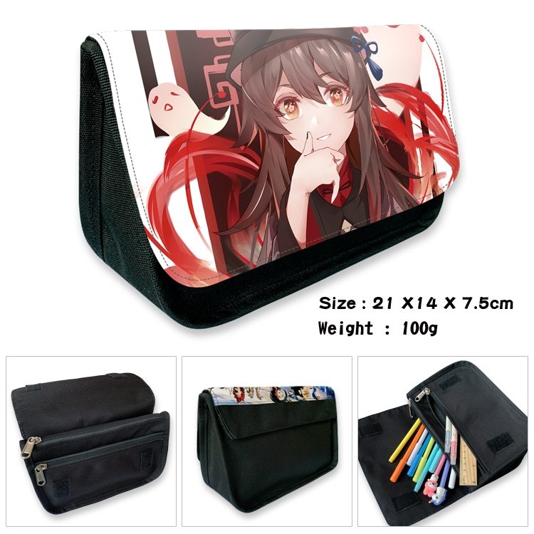 Genshin Impact Anime Velcro canvas zipper pencil case Pencil Bag 21×14×7.5cm