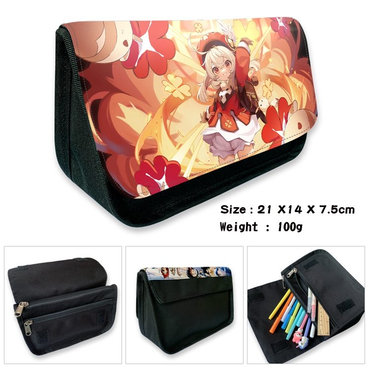 Genshin Impact Anime Velcro canvas zipper pencil case Pencil Bag 21×14×7.5cm