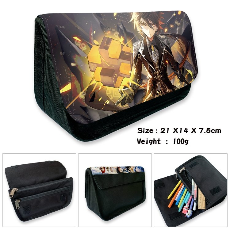 Genshin Impact Anime Velcro canvas zipper pencil case Pencil Bag 21×14×7.5cm