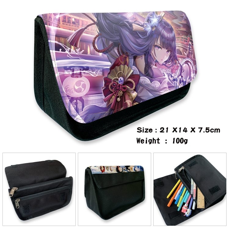 Genshin Impact Anime Velcro canvas zipper pencil case Pencil Bag 21×14×7.5cm