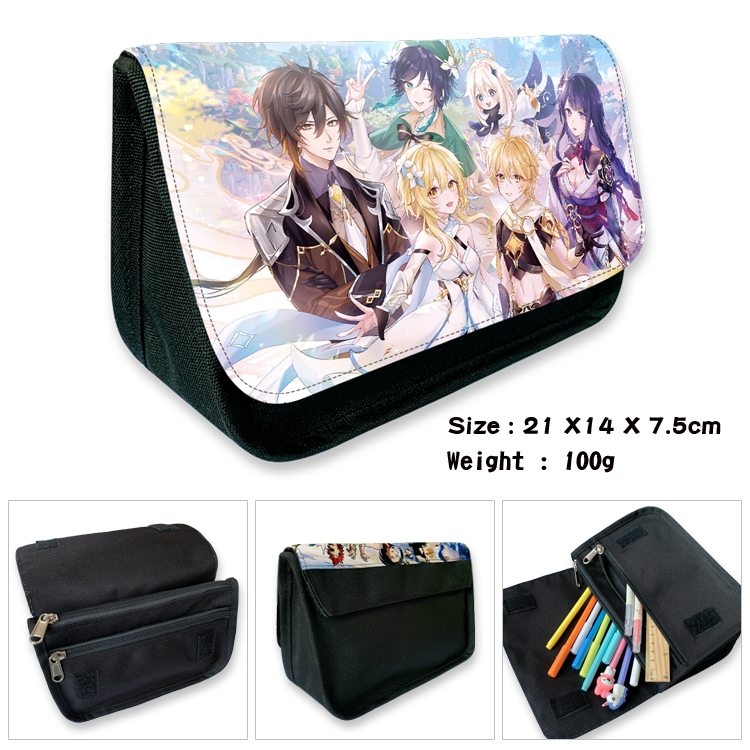 Genshin Impact Anime Velcro canvas zipper pencil case Pencil Bag 21×14×7.5cm