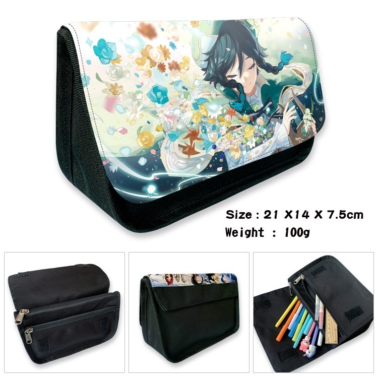 Genshin Impact Anime Velcro canvas zipper pencil case Pencil Bag 21×14×7.5cm