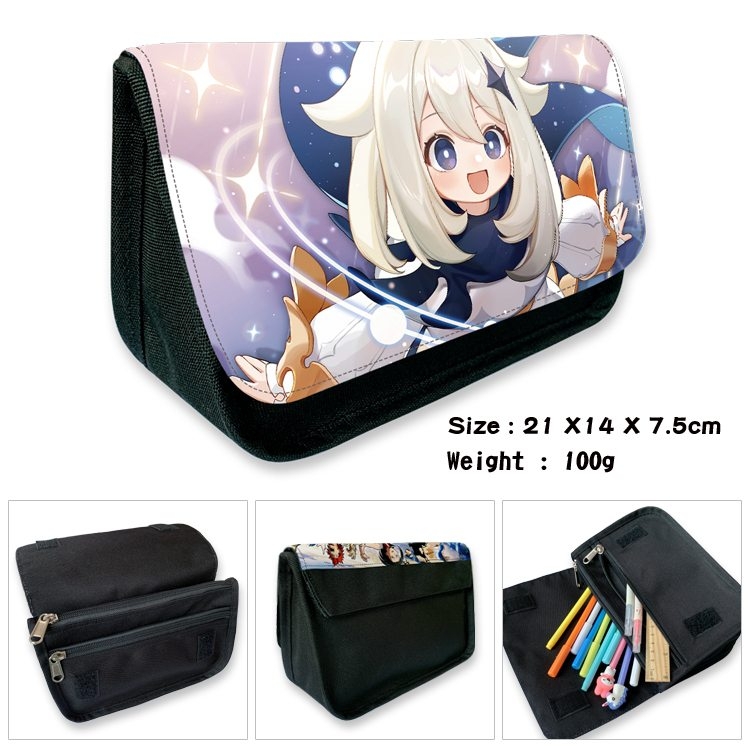 Genshin Impact Anime Velcro canvas zipper pencil case Pencil Bag 21×14×7.5cm