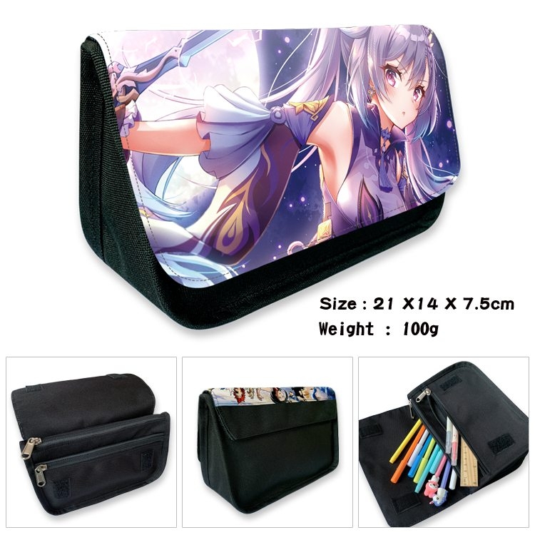 Genshin Impact Anime Velcro canvas zipper pencil case Pencil Bag 21×14×7.5cm