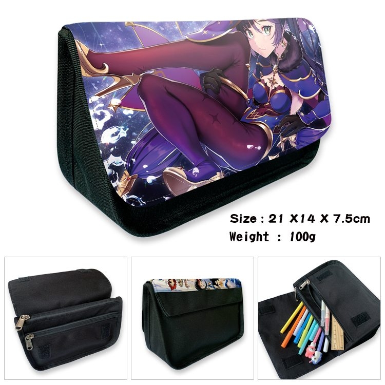 Genshin Impact Anime Velcro canvas zipper pencil case Pencil Bag 21×14×7.5cm