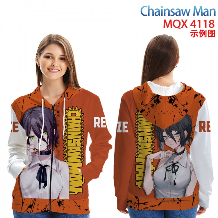 Chainsaw man Long Sleeve Zip Hood Patch Pocket Sweatshirt from 2XS to 4XL  MQX-4118