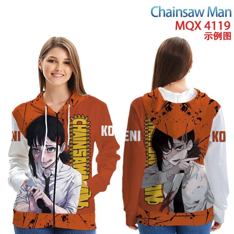 Chainsaw man Long Sleeve Zip Hood Patch Pocket Sweatshirt from 2XS to 4XL  MQX-4119