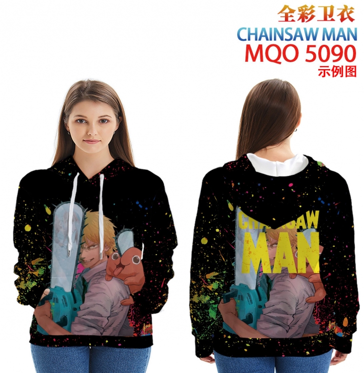 Chainsaw man Long Sleeve Hooded Full Color Patch Pocket Sweatshirt from XXS to 4XL  MQO-5090