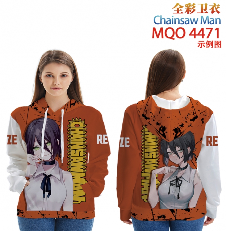 Chainsaw man Long Sleeve Hooded Full Color Patch Pocket Sweatshirt from XXS to 4XL MQO-447