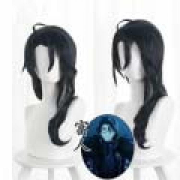 Genshin Impact Dark blue pick dyed grey shape long hair cosplay wig 539P