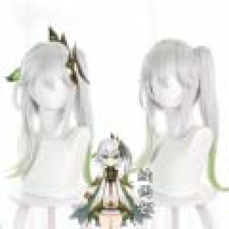 Genshin Impact Silver white gradual green ponytail cos wig 539E