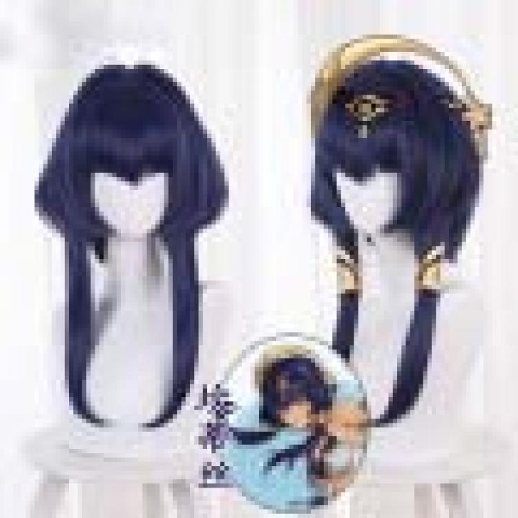 Genshin Impact Mixed blue purple modeling long sideburns wavy hair short cosplay wig 539R