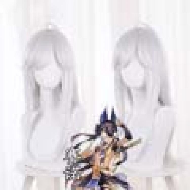 Genshin Impact Silver white upturned medium long hair cosplay wig 539Q