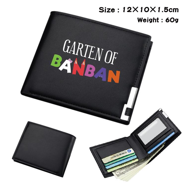 Garten of Banban Animation color picture black leather folding wallet 12x10x1.5cm