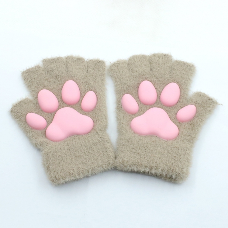 3D silicone cat claw female imitation mink hair warm plush open finger gloves price for 2 pairs