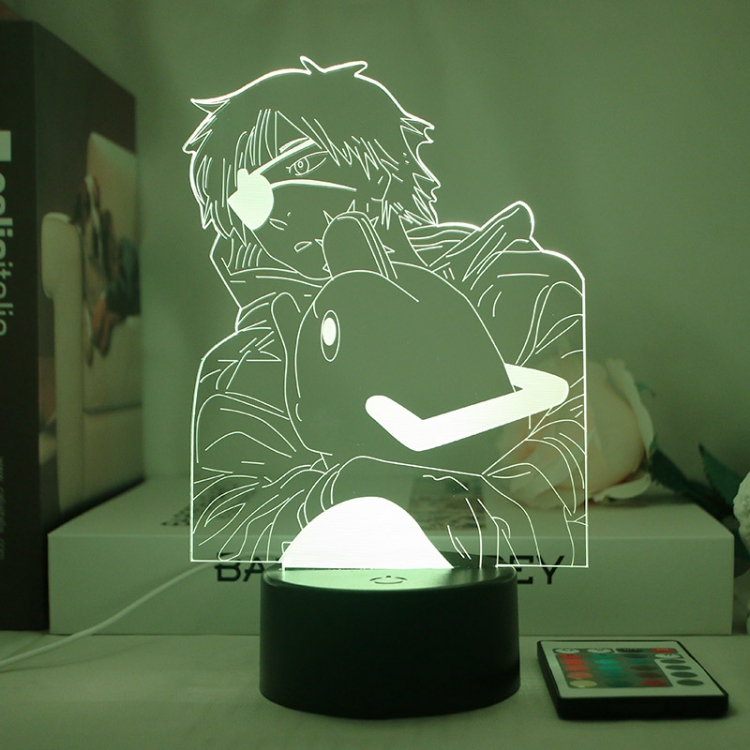 Chainsaw man 3D night light USB touch switch colorful acrylic table lamp BLACK BASE  1661