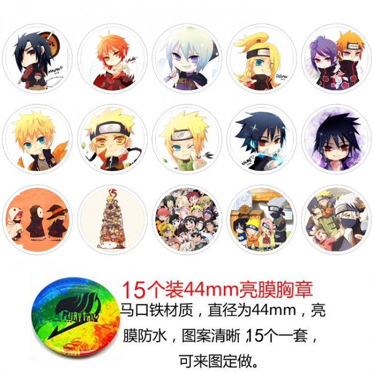 Naruto Anime round Badge Bright film badge Brooch 44mm a set of 15