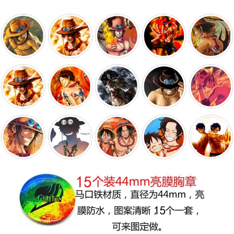 One Piece Anime round Badge Bright film badge Brooch 44mm a set of 15