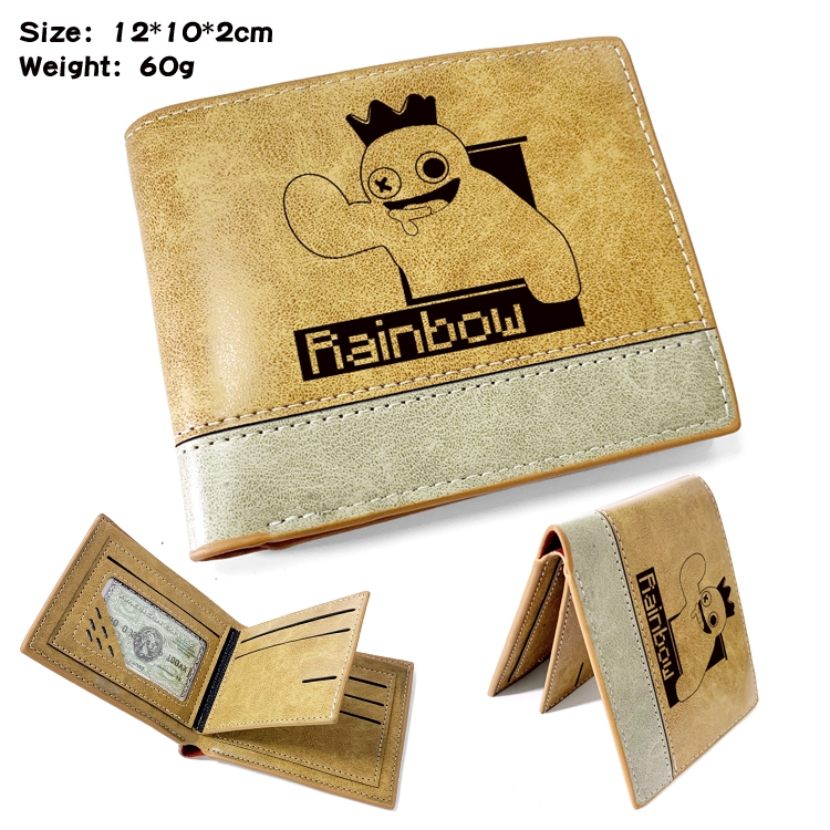 Rainbow friend Anime high quality PU two fold embossed wallet 12X10X2CM 60G