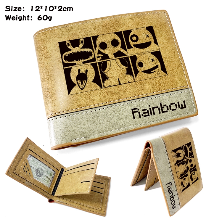 Rainbow friend Anime high quality PU two fold embossed wallet 12X10X2CM 60G