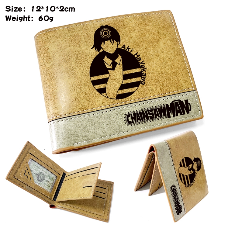 Chainsaw man Anime high quality PU two fold embossed wallet 12X10X2CM 60G